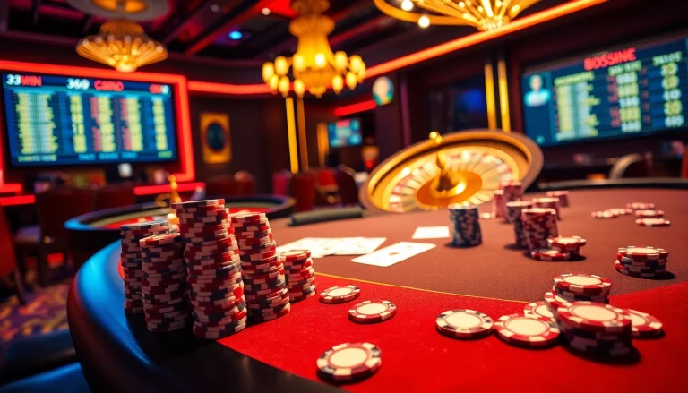 High-stakes gaming scene showcasing the excitement of 33win with vibrant casino elements.