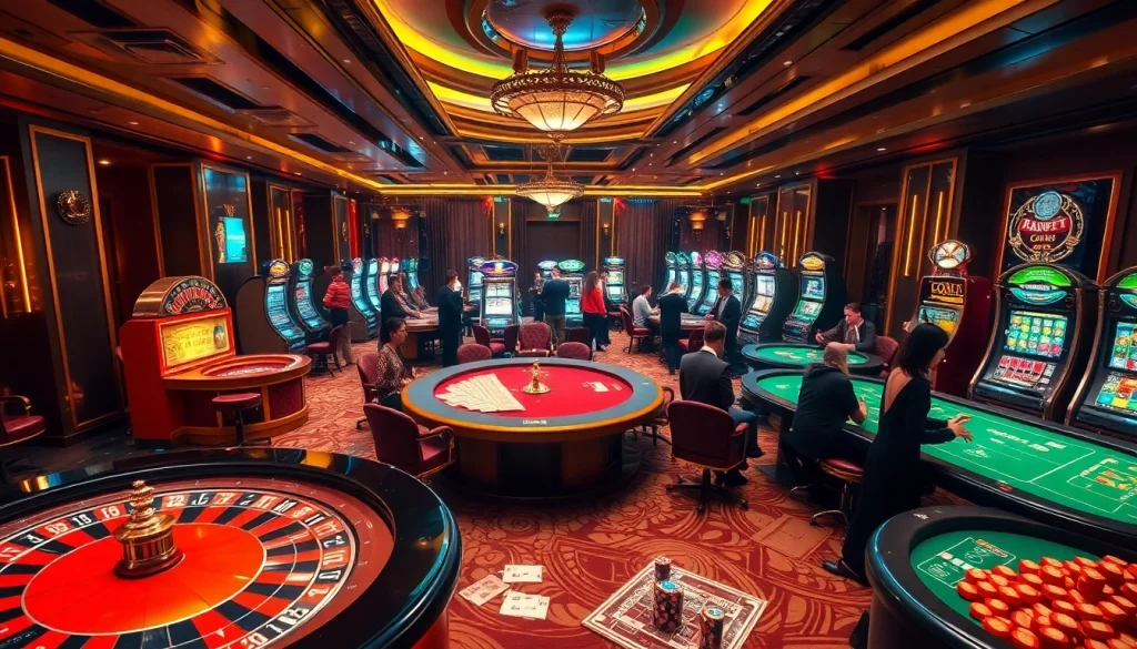 Experience excitement at a luxury casino, spotlighting nhà cái uy tín with eager players at roulette and poker tables.