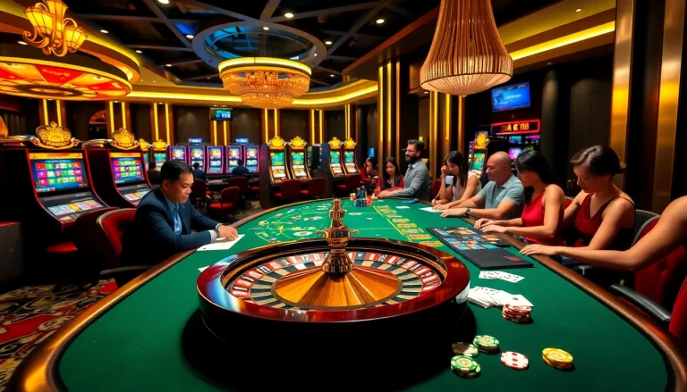 Experience thrilling gameplay at https://lucky88.faith/ with professional gamblers at a poker table.