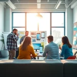 Agence de branding collaborant sur des concepts créatifs dans un environnement moderne.