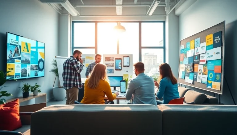 Agence de branding collaborant sur des concepts créatifs dans un environnement moderne.