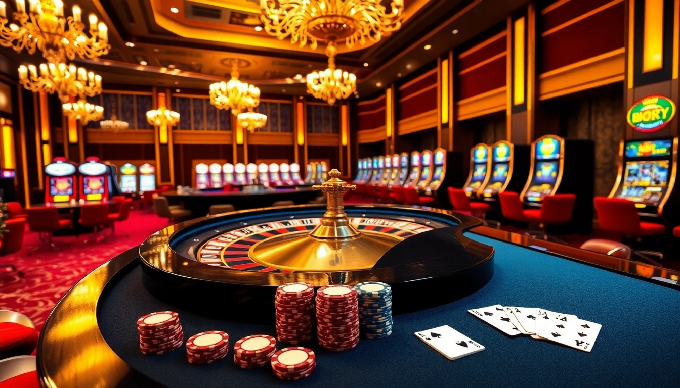 Experience the thrill of casino en ligne france with an elegant roulette table and vibrant gaming atmosphere.