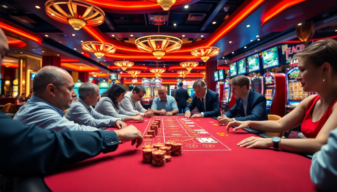 Jeux captivants sur un casino en ligne avec un éclairage dynamique et une ambiance excitante.