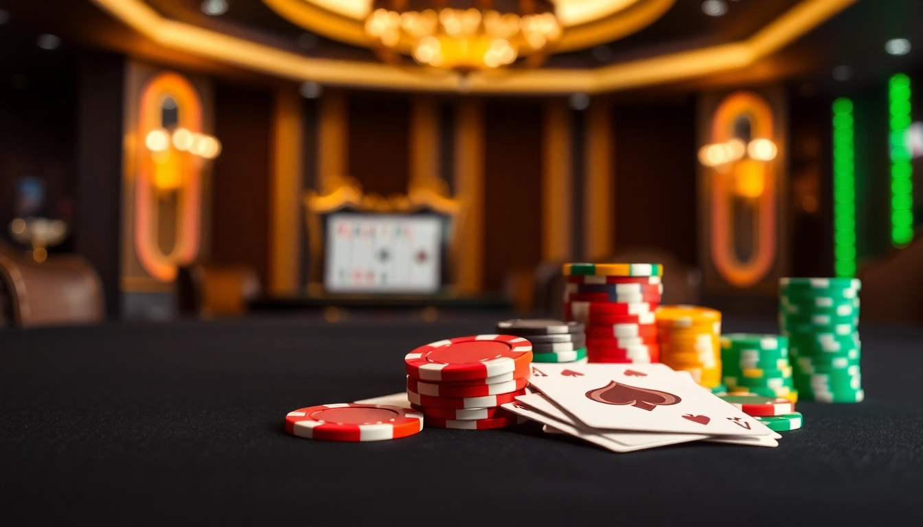 Jouez au casino en ligne suisse avec des jetons et cartes intrigants sur une table élégante.