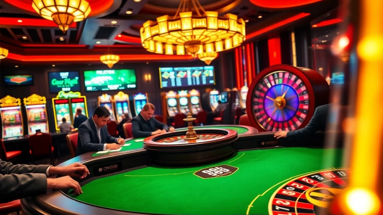 Experience the thrill of OK8386 with a high-stakes poker game in a luxurious casino setting.
