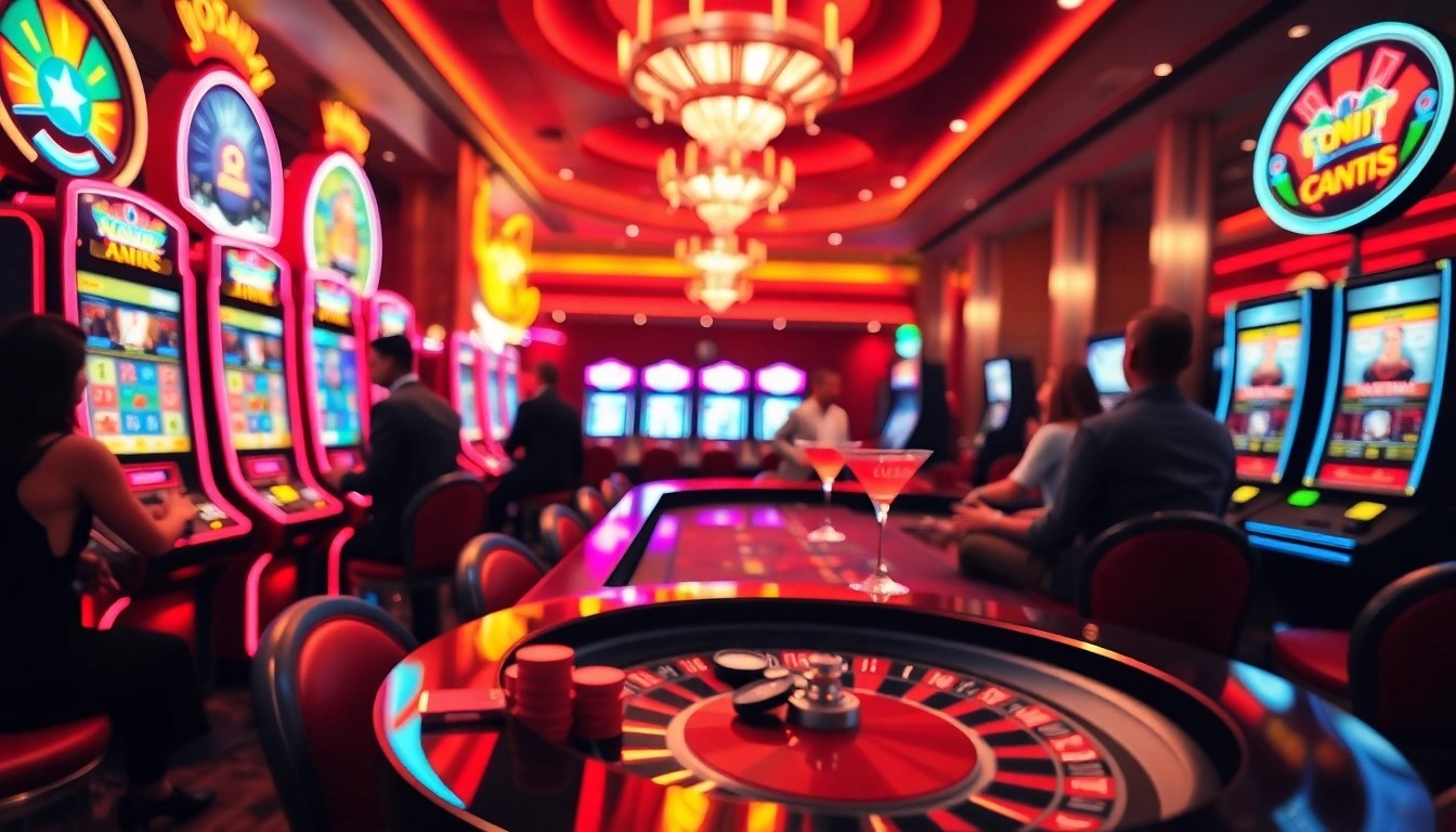 Jouez à casino en ligne avec une ambiance dynamique de machines à sous et roulettes.
