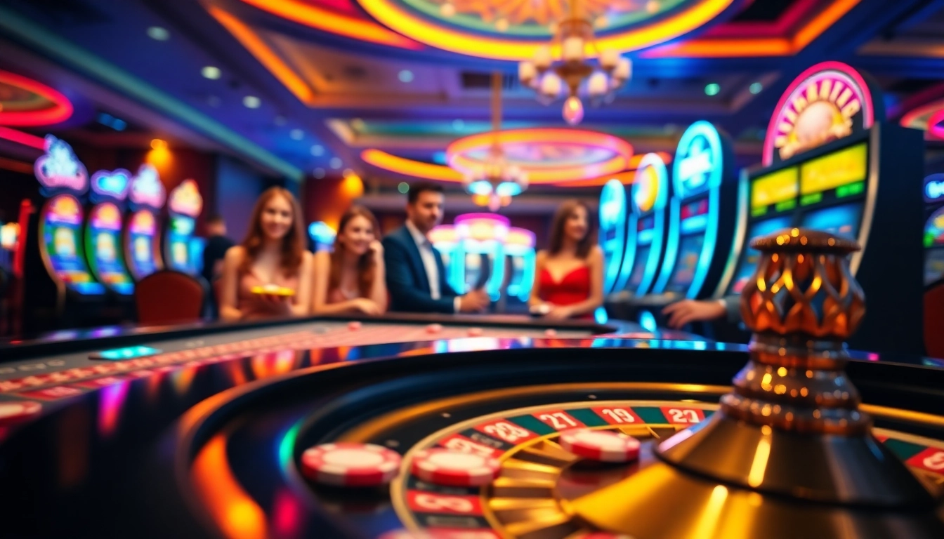 Jouez à des jeux de casino en ligne dans une ambiance énergique avec des joueurs heureux.