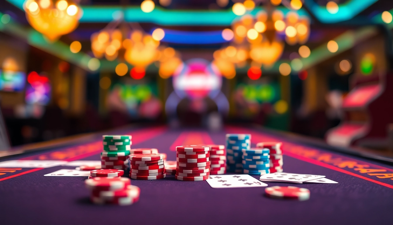 Jouer à un casino en ligne sans verification avec des jetons et des cartes colorées.