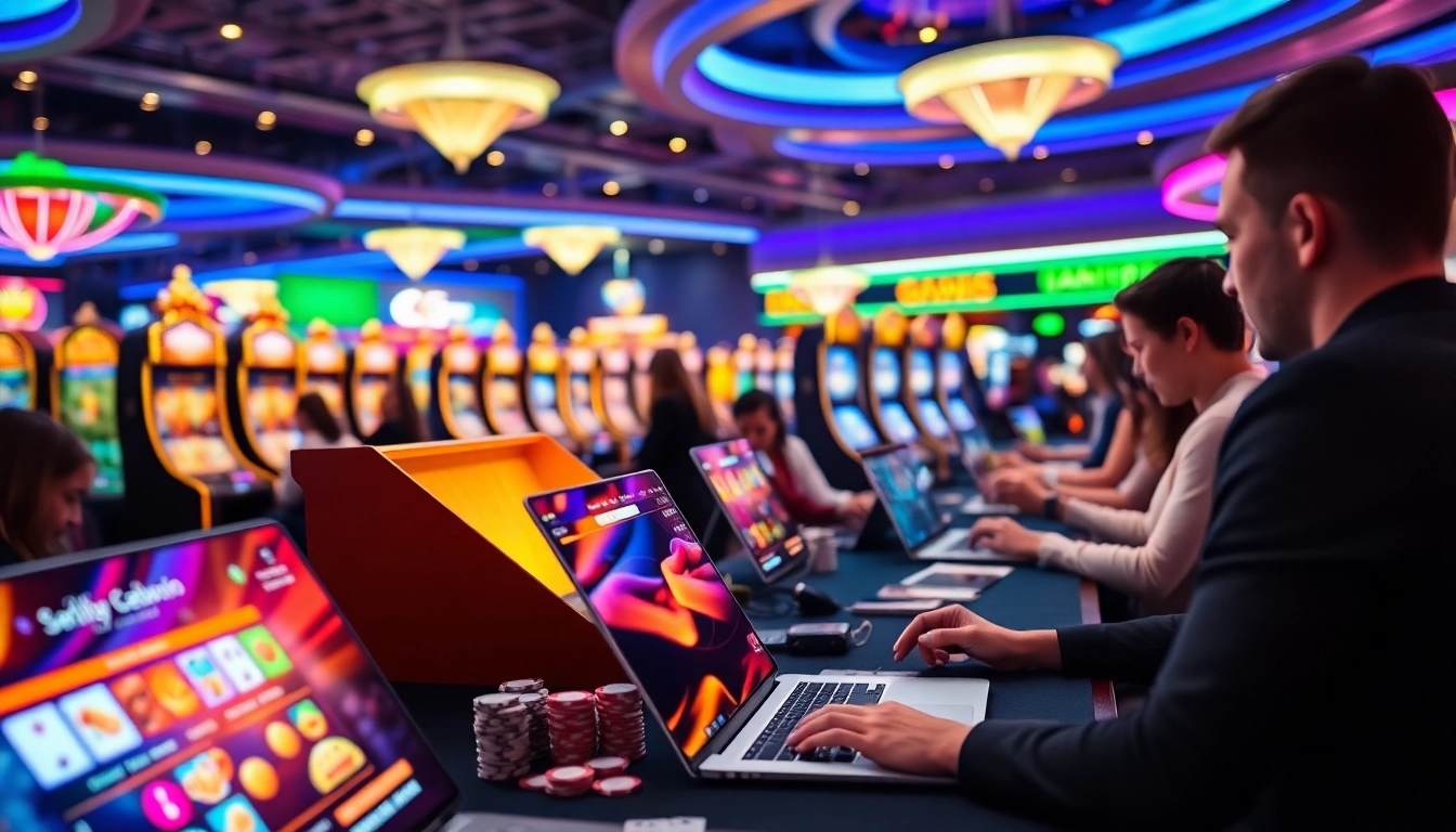Jouer à des jeux de casino en ligne avec des graphismes animés et des joueurs sur des appareils numériques.