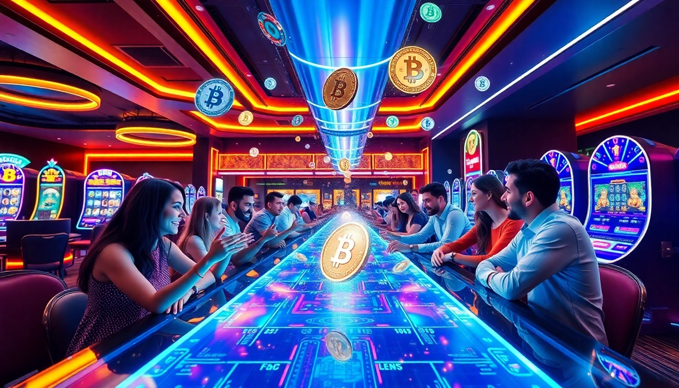 Players engaging in an exciting crypto casino experience with vibrant digital displays.