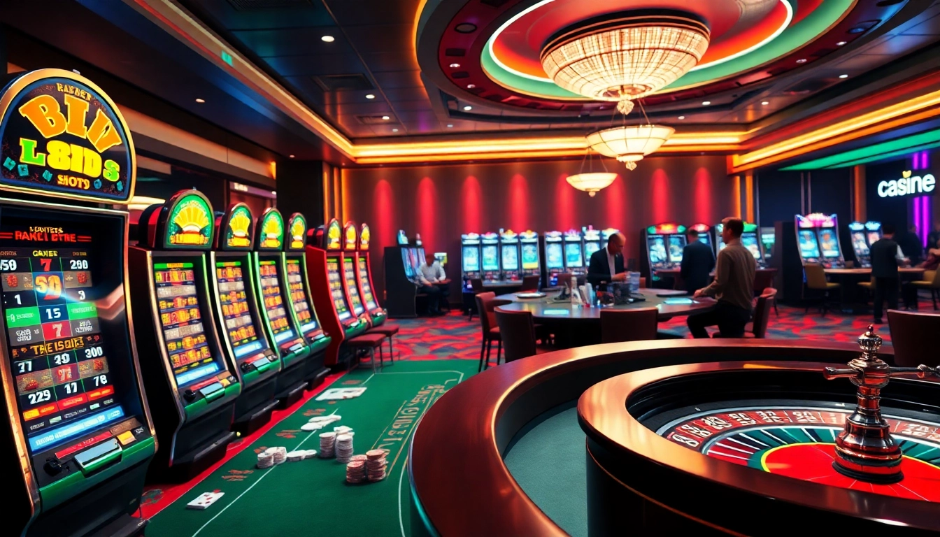 Jouez à des jeux de casino en ligne avec des machines à sous colorées et des tables de poker conviviales.