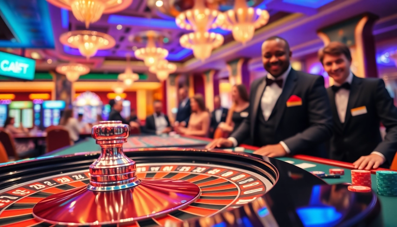 Les jeux de casino en ligne avec une table de roulette animée, joueurs engagés et ambiance vibrante.