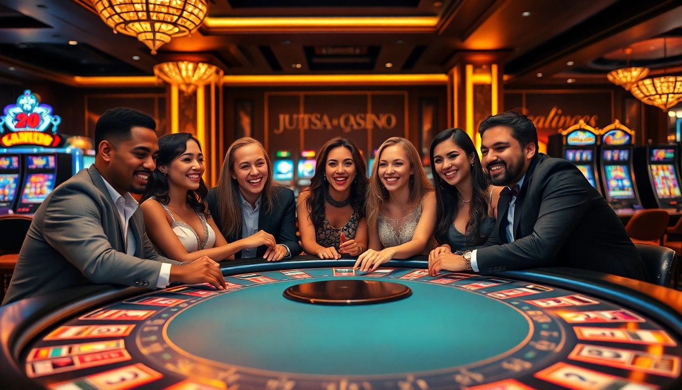Jouez à des jeux de casino en ligne dans un environnement élégant et animé.