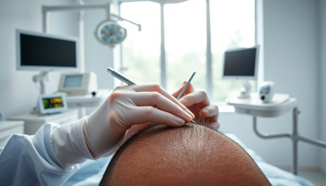Découvrez le prix greffe de cheveux avec un professionnel effectuant une transplantation capillaire dans un cadre clinique.