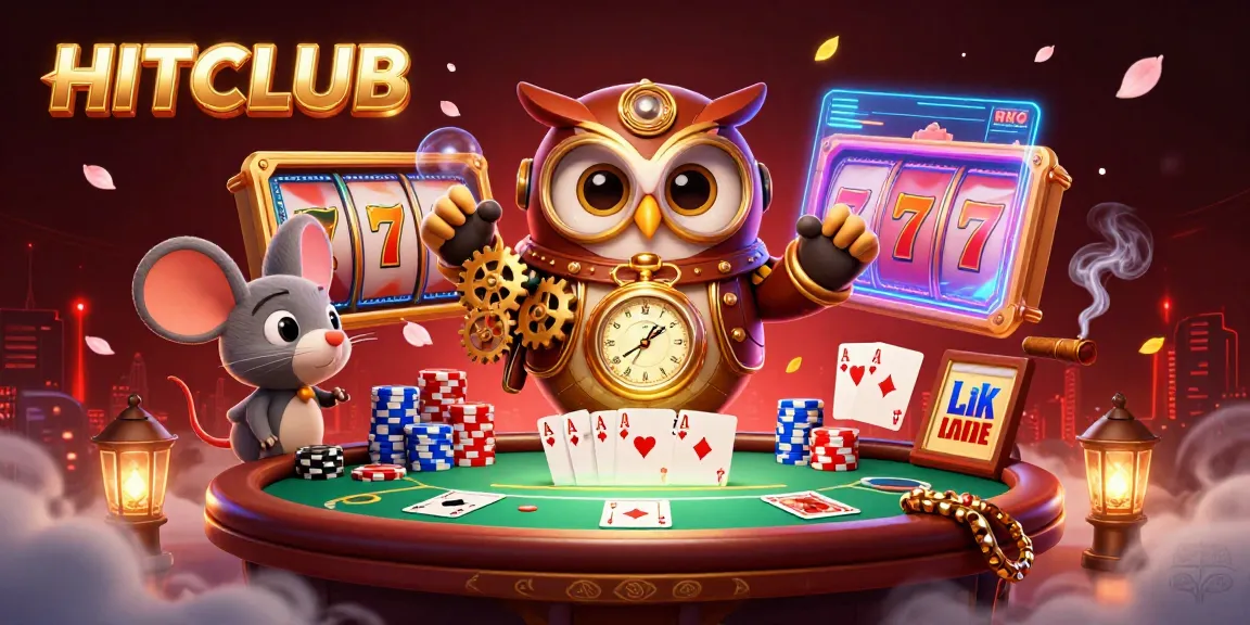 Experience thrilling gameplay at HITCLUB with a vibrant casino scene featuring a time-traveling owl.