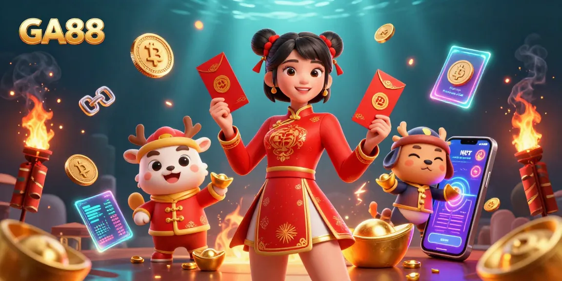 Bet on GA88 with vibrant casino elements and a festive Lunar New Year theme.