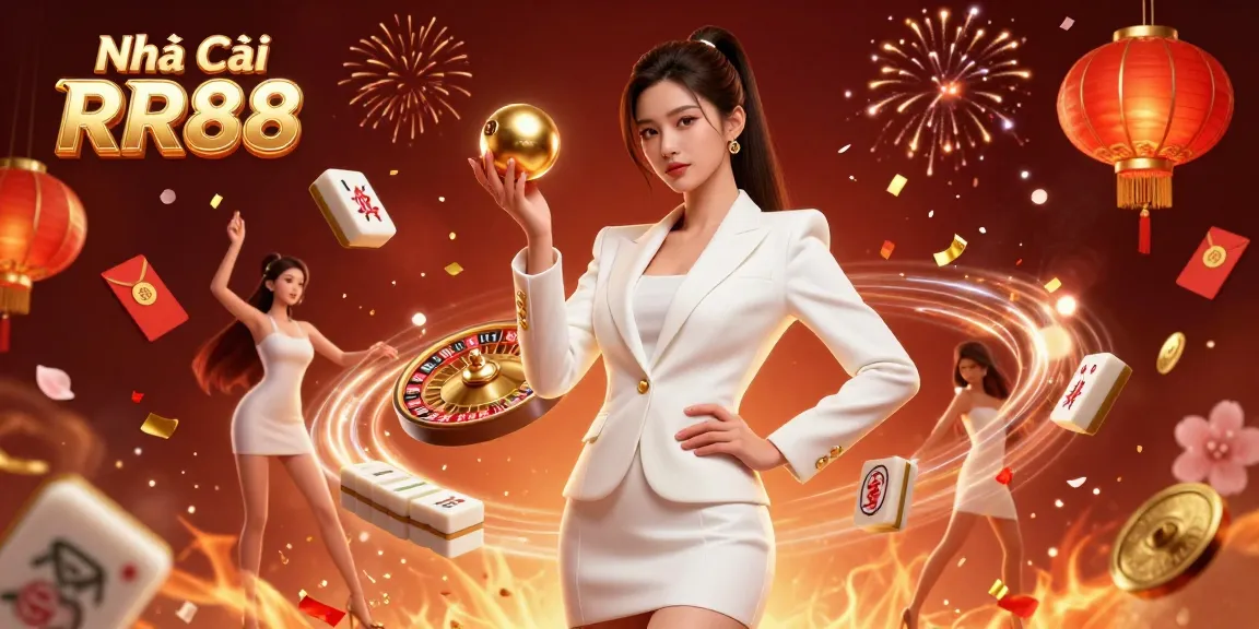 Engage with the vibrant action at Nhà Cái RR88, where an Asian woman showcases luxury gambling with a golden roulette ball.