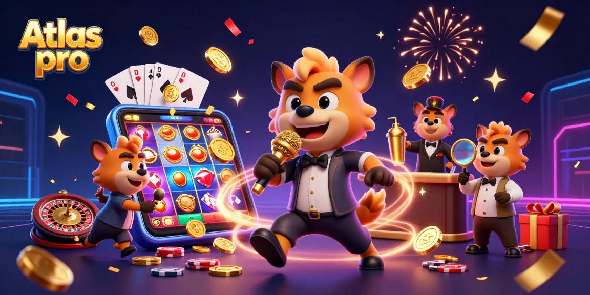 Engage with Atlas pro in a vibrant casino scene featuring playful hyenas showcasing gaming excitement.