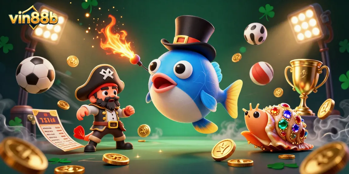Engage with vin88b's thrilling casino adventures featuring vibrant deep-sea characters and sports elements.