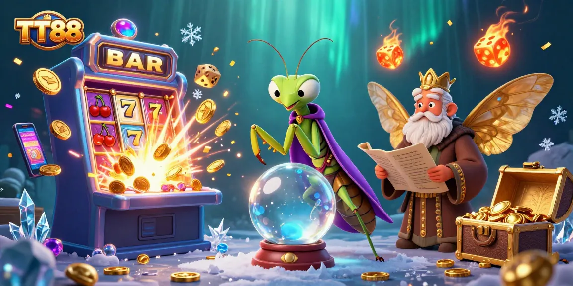 Engage with TT88's vibrant casino atmosphere, featuring iconic slot machines and animated characters.