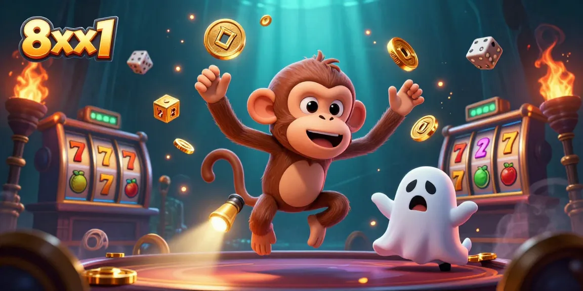 Experience the thrill of 8xx1 as playful golden objects swirl around a juggler monkey in a haunted casino.