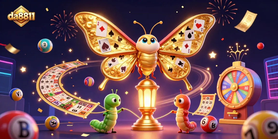 Experience thrilling wins at da8811 with vibrant lottery balls, golden confetti, and 3D iconic casino elements.