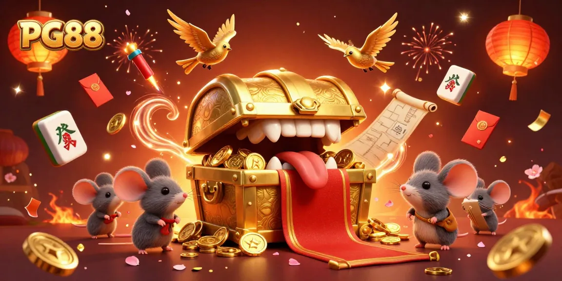 PG88 players winning big at an online casino, surrounded by vibrant imagery and treasure.