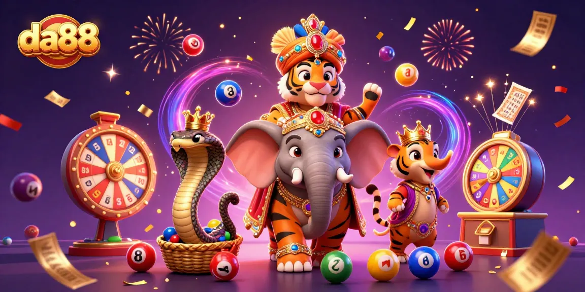 Spin to win with da88 as a tiger, elephant, and cobra celebrate in a vibrant casino masterpiece.
