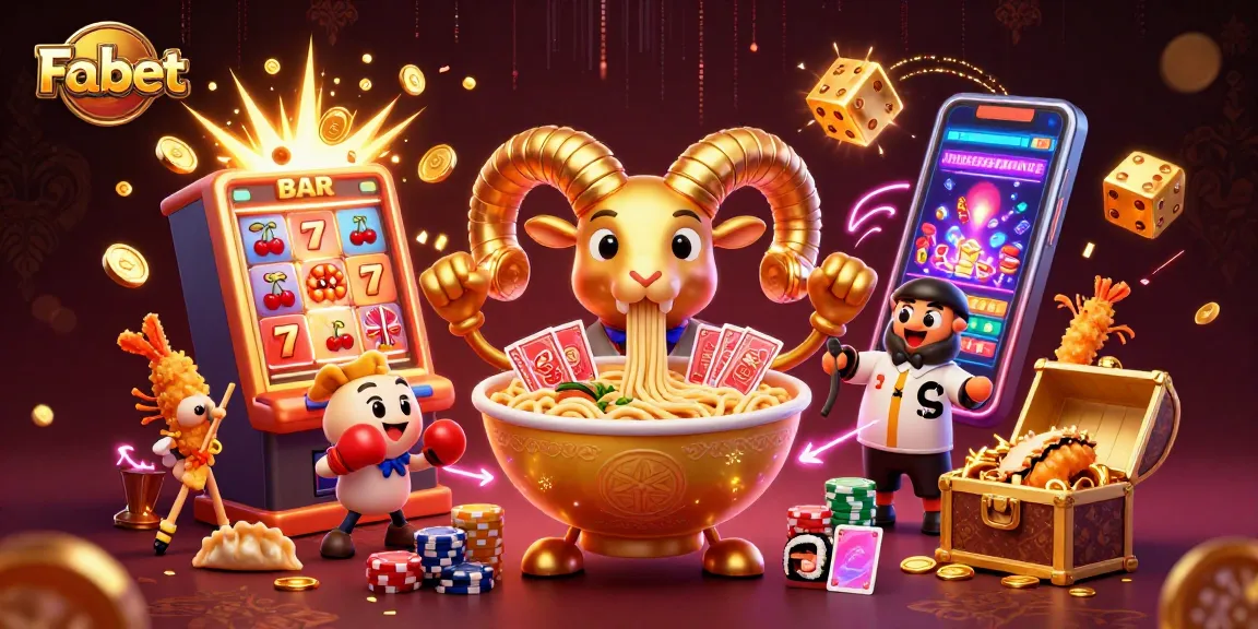 Fabet engages with vibrant casino action featuring slots, treasures, and animated characters.