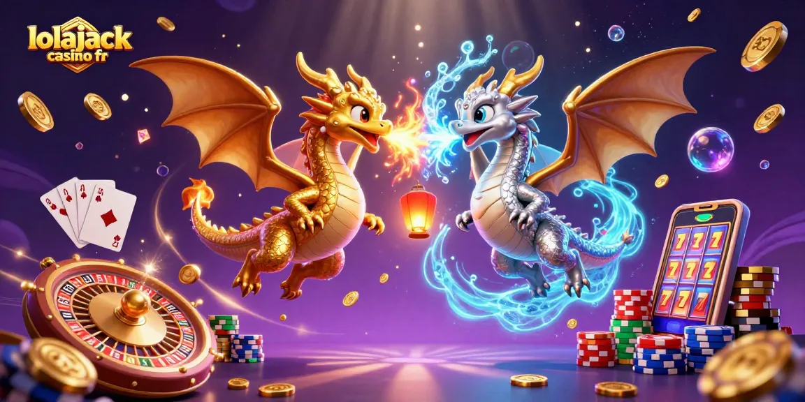 Experience the thrill of lolajack casino fr, featuring vibrant dragons, coins, and slot games in an immersive 3D casino scene.