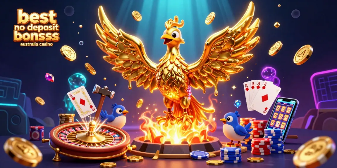 Experience the best no deposit bonuses Australia casino with a stunning golden phoenix and dynamic casino elements.