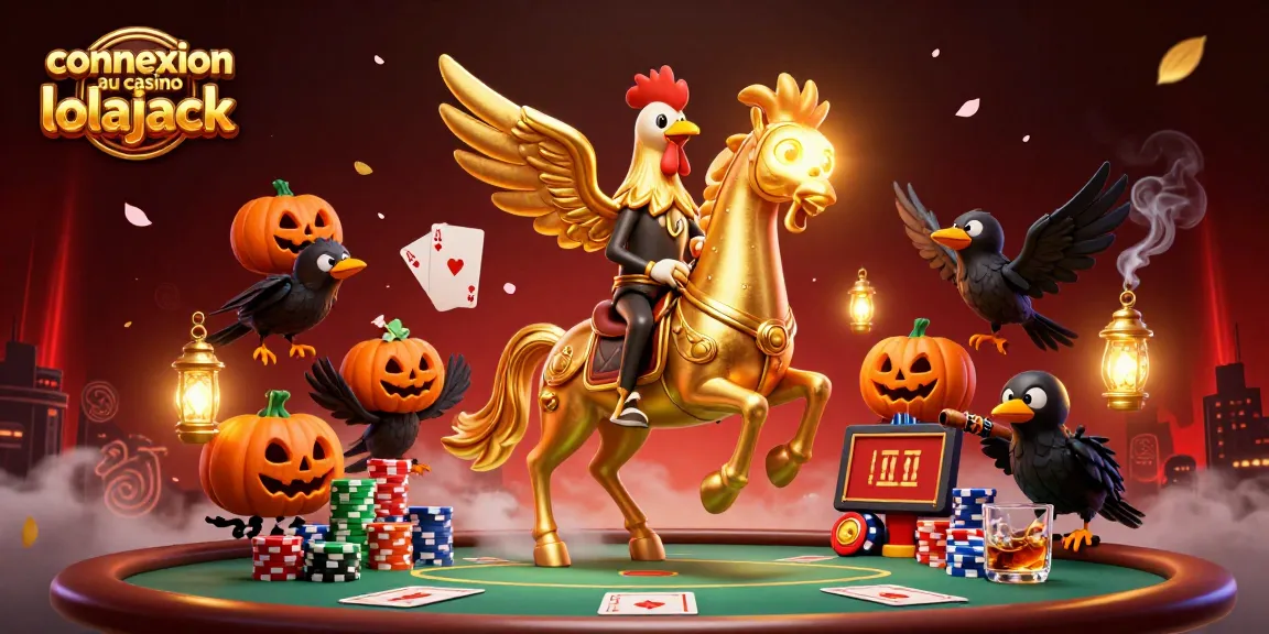 Engage with thrilling gameplay at connexion au casino lolajack, where a golden rooster rides a spectral horse amidst vibrant casino action.