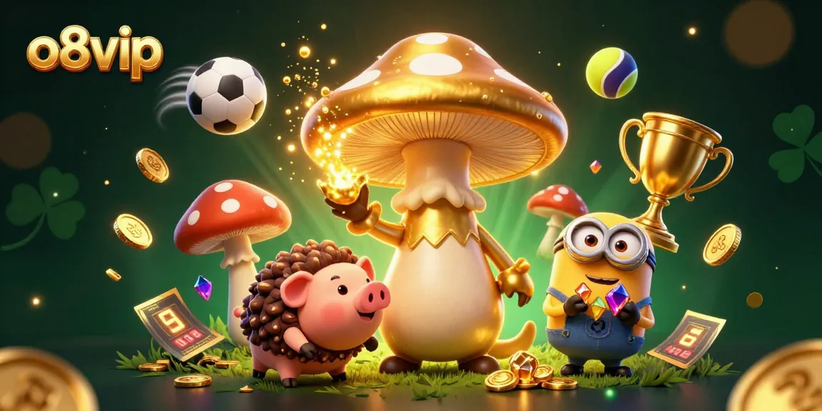 o8vip presents a magical 3D casino scene filled with golden treasures, sports elements, and vibrant energy.