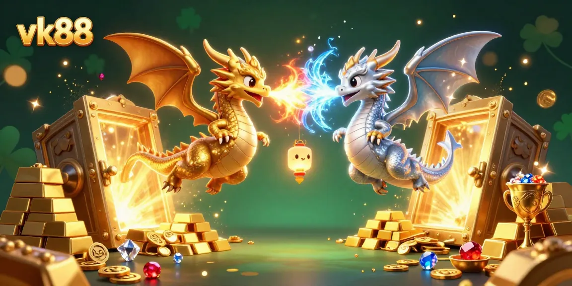 Experience the excitement of gaming with vk88 as silver and gold dragons battle amidst treasures.
