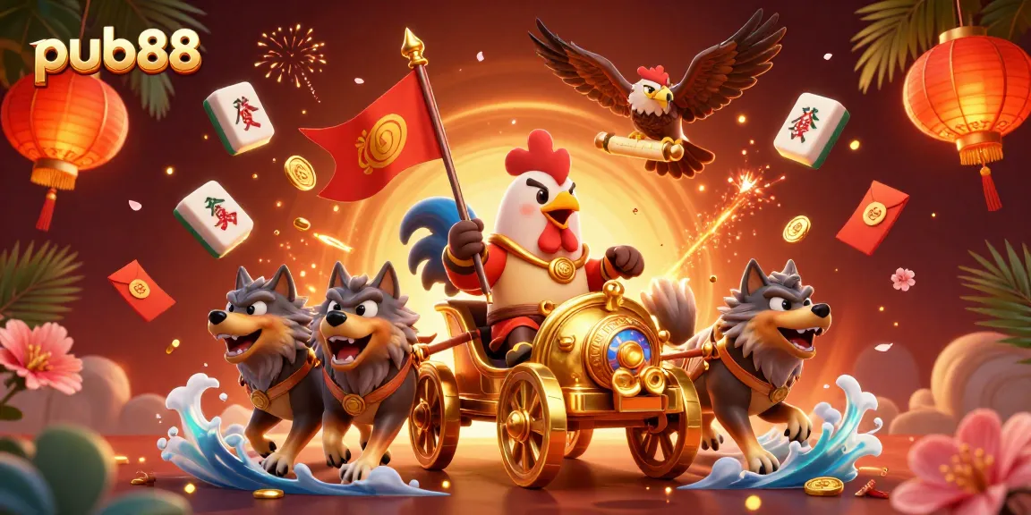 Experience exciting gameplay at pub88 with vibrant characters and dynamic casino elements in a lively setting.