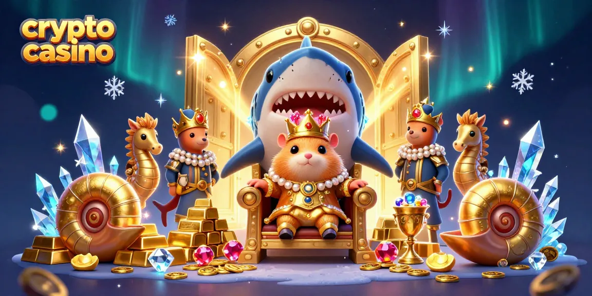 Plongez dans l'univers du crypto casino avec ce roi hamster en or entouré de trésors scintillants.