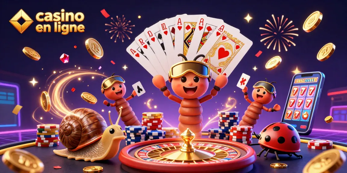 Jouer à un casino en ligne avec une illustration dynamique de personnages amusants.