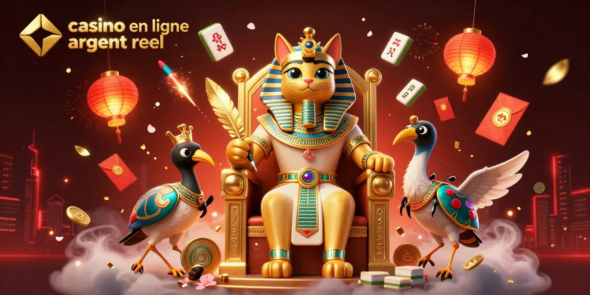 Le pharaon égyptien en jeu sur le casino en ligne argent réel, entouré de joyaux et lumières.