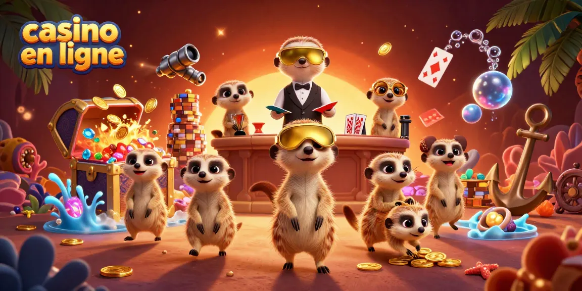 Jouer au casino en ligne avec des suricates dans une illustration dynamique remplie de détails de casino.