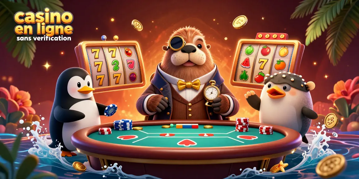 Jouer à un casino en ligne sans vérification avec un phoque victorieux à une table de poker.