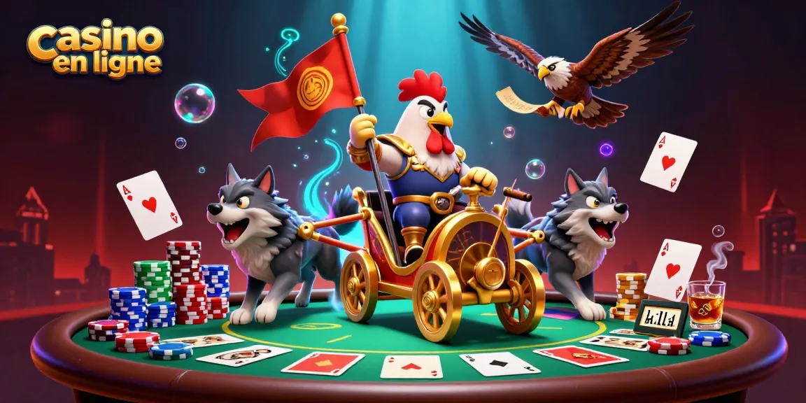 Vivre l'excitation du casino en ligne avec un roi guerrier et son chariot doré au milieu des jeux de cartes.