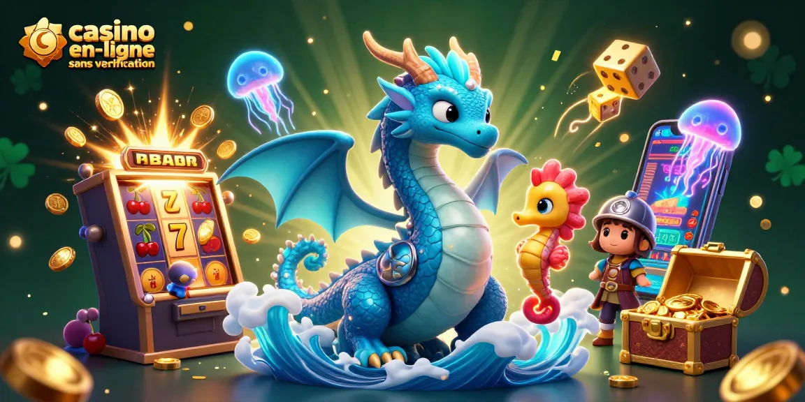 Jouez à un casino en ligne sans vérification avec un dragon d'eau majestueux et une ambiance vibrante.